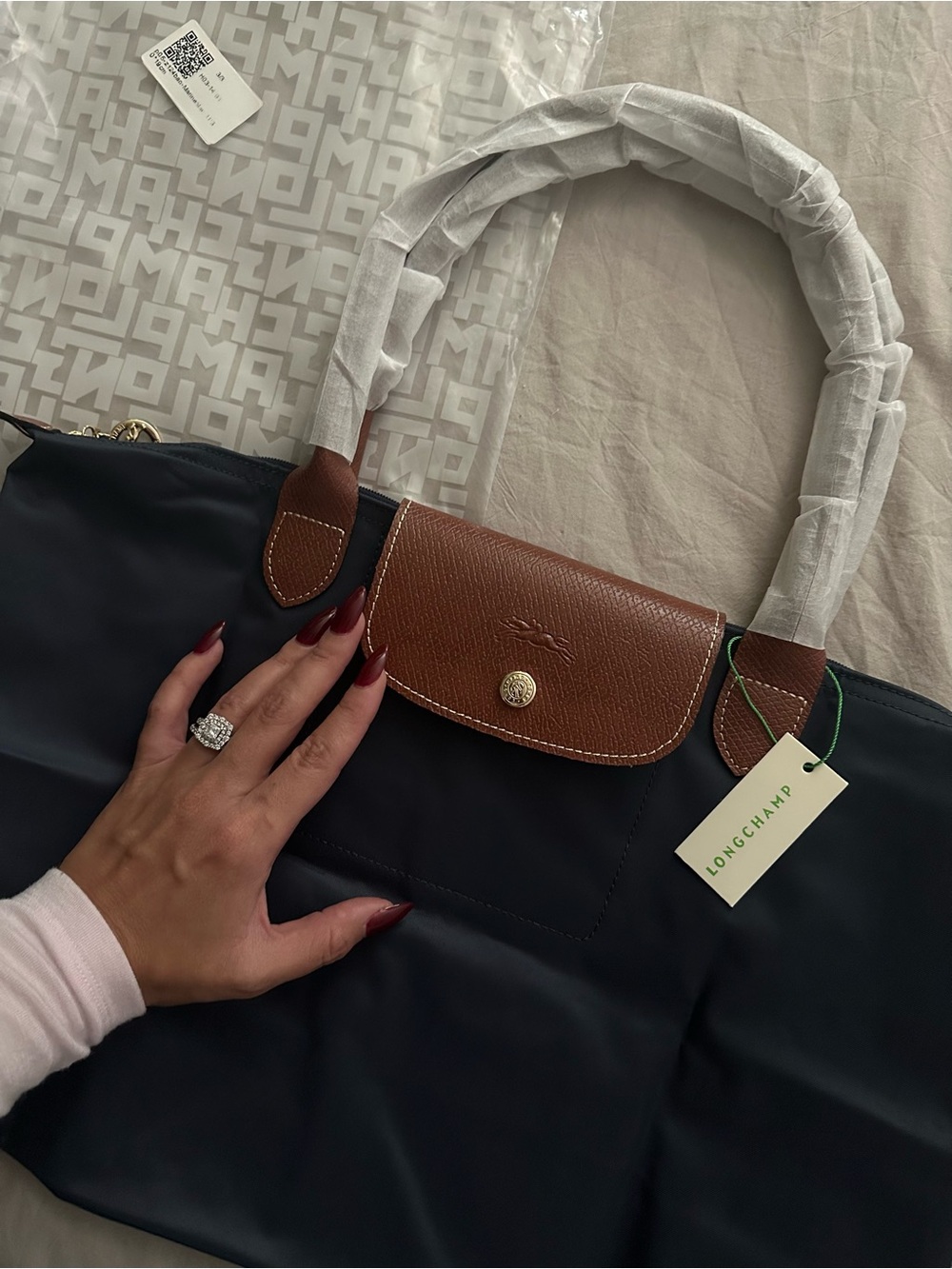 Longchamp Le Pliage Original Large Navy Tote NWT Made in France